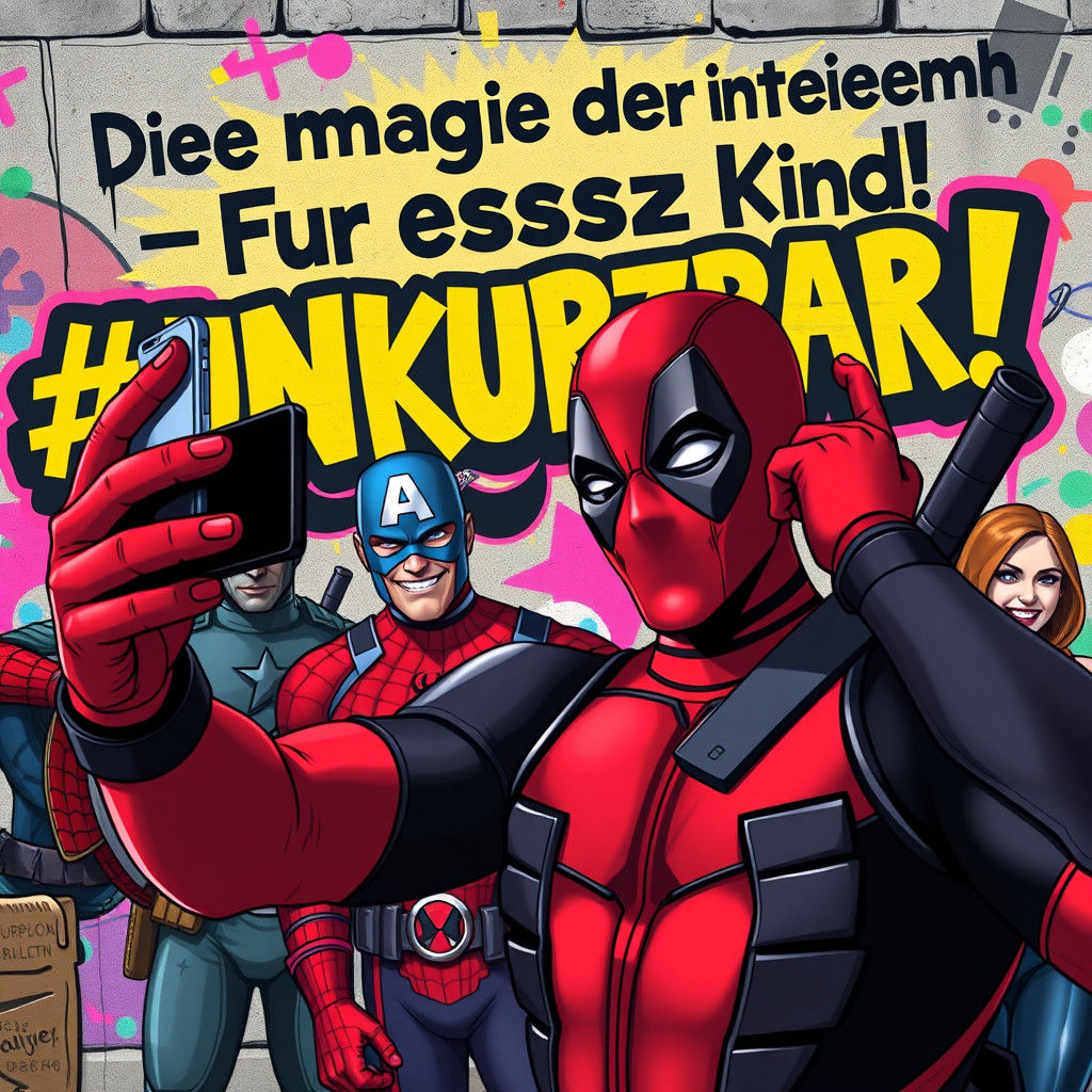 Deadpool Selfie with Superheroes in Pop Art Style
