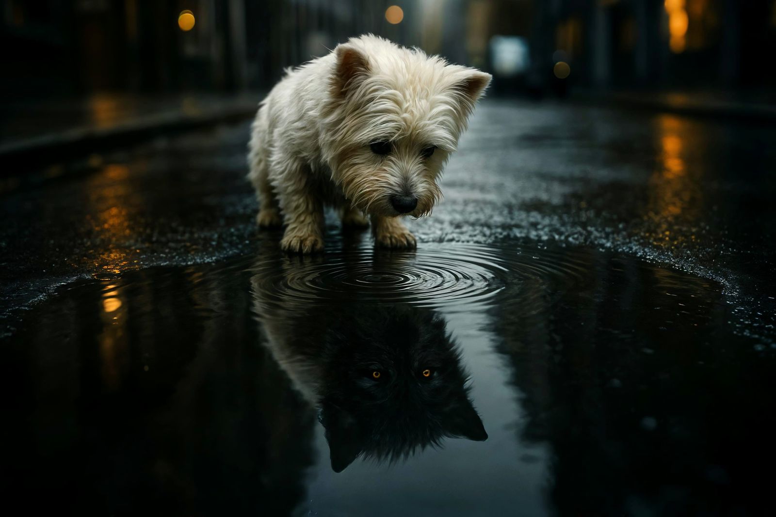 Dog's Reflection Reveals Inner Wolf