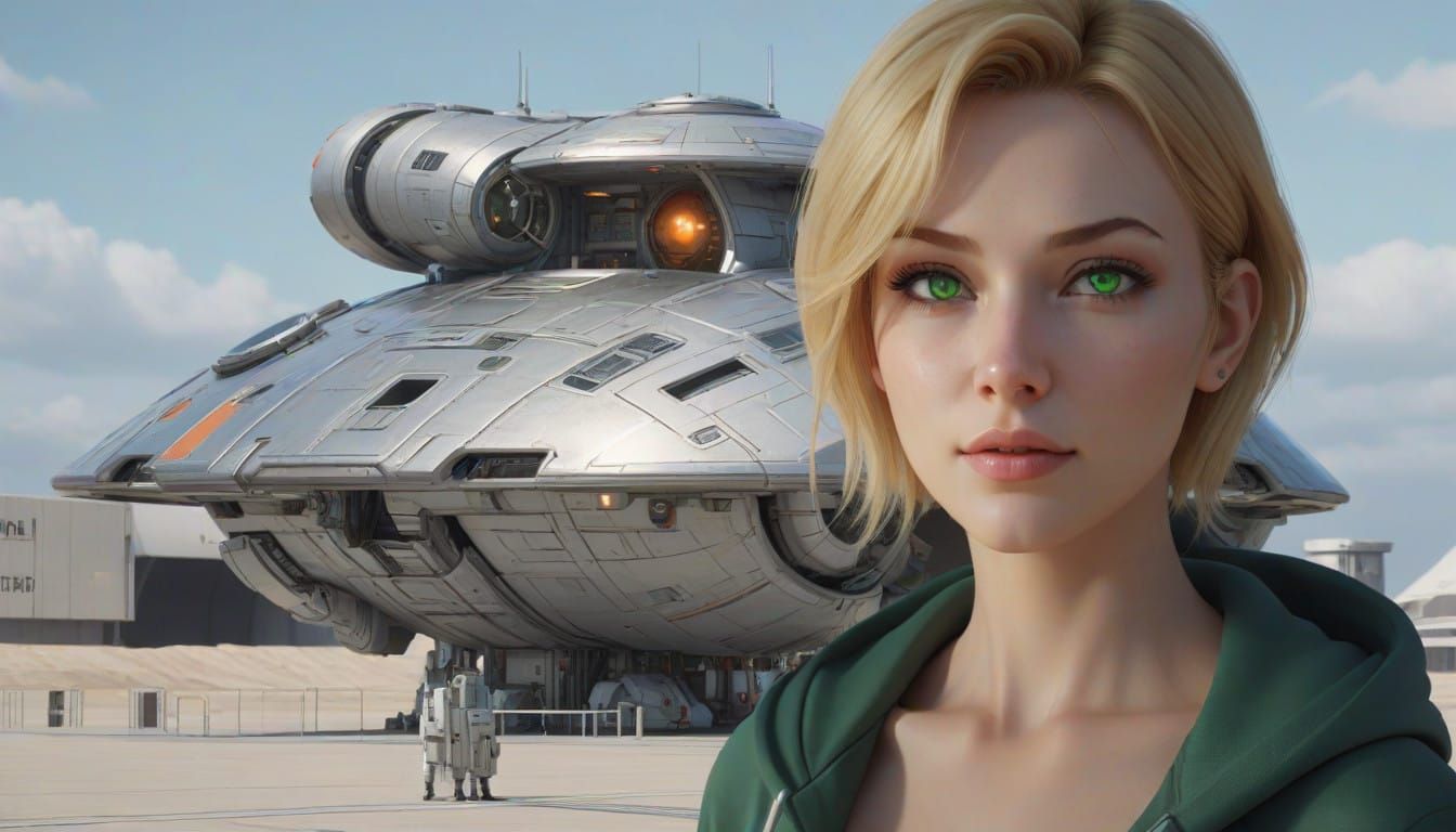 Futuristic Pixie Woman Soars on Spaceport