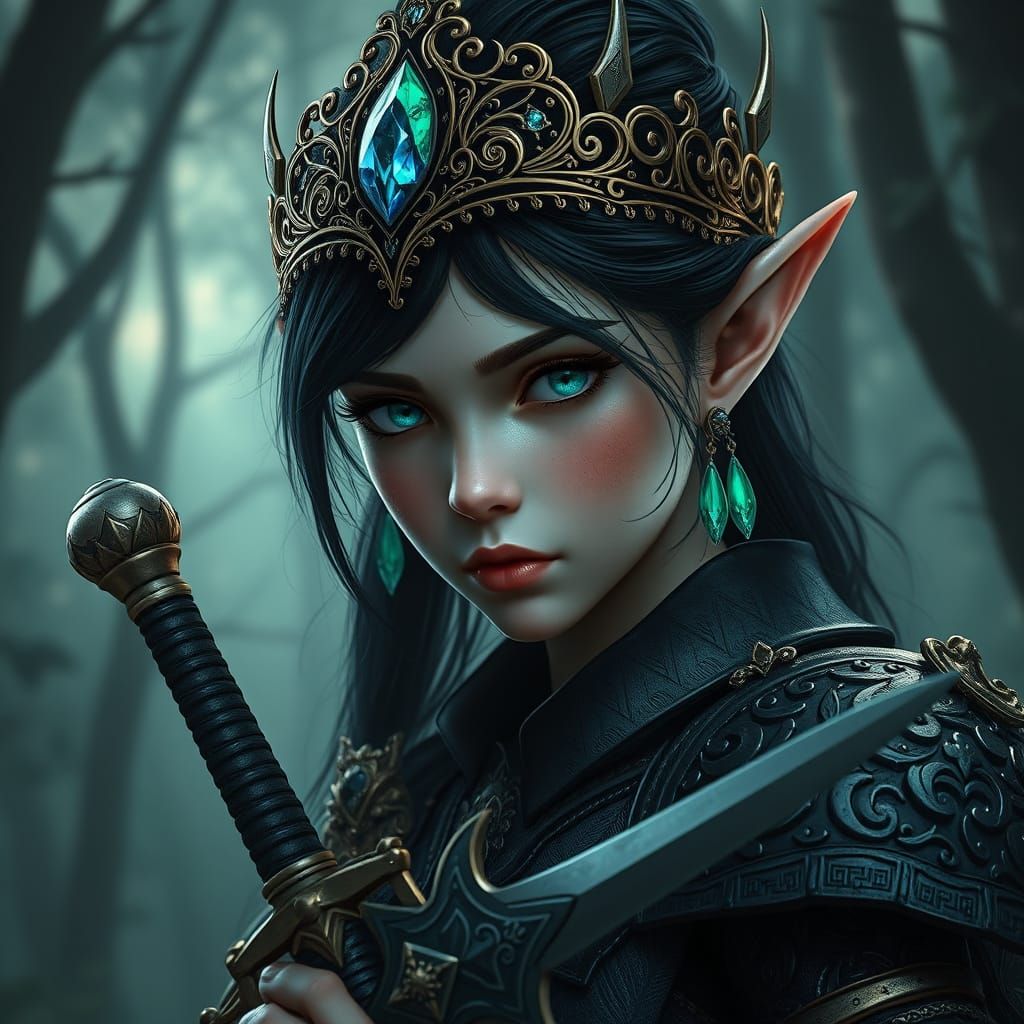 Elf Warrior in Misty Forest, Hyper-Realistic Fantasy Art