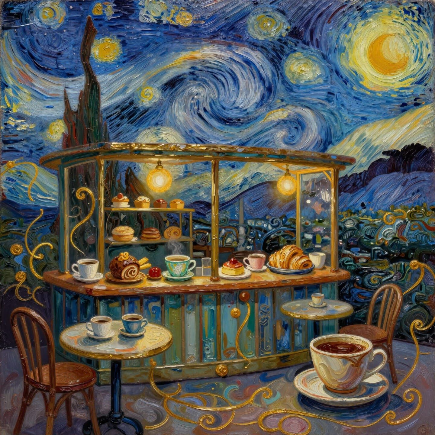 Enchanted Cosmic Cafe in Impasto Style