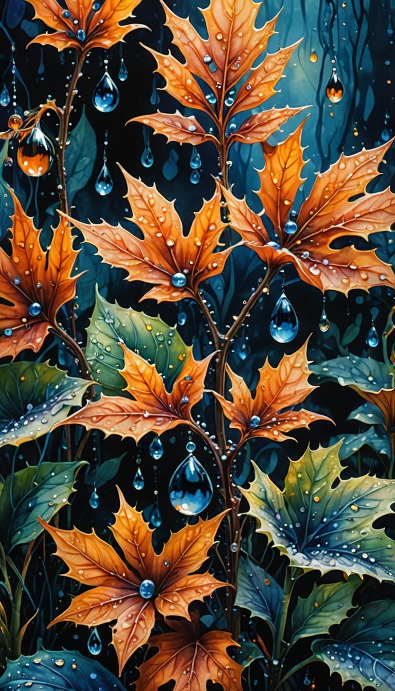 Surreal Dew Drops in Morning Light: Watercolor Art