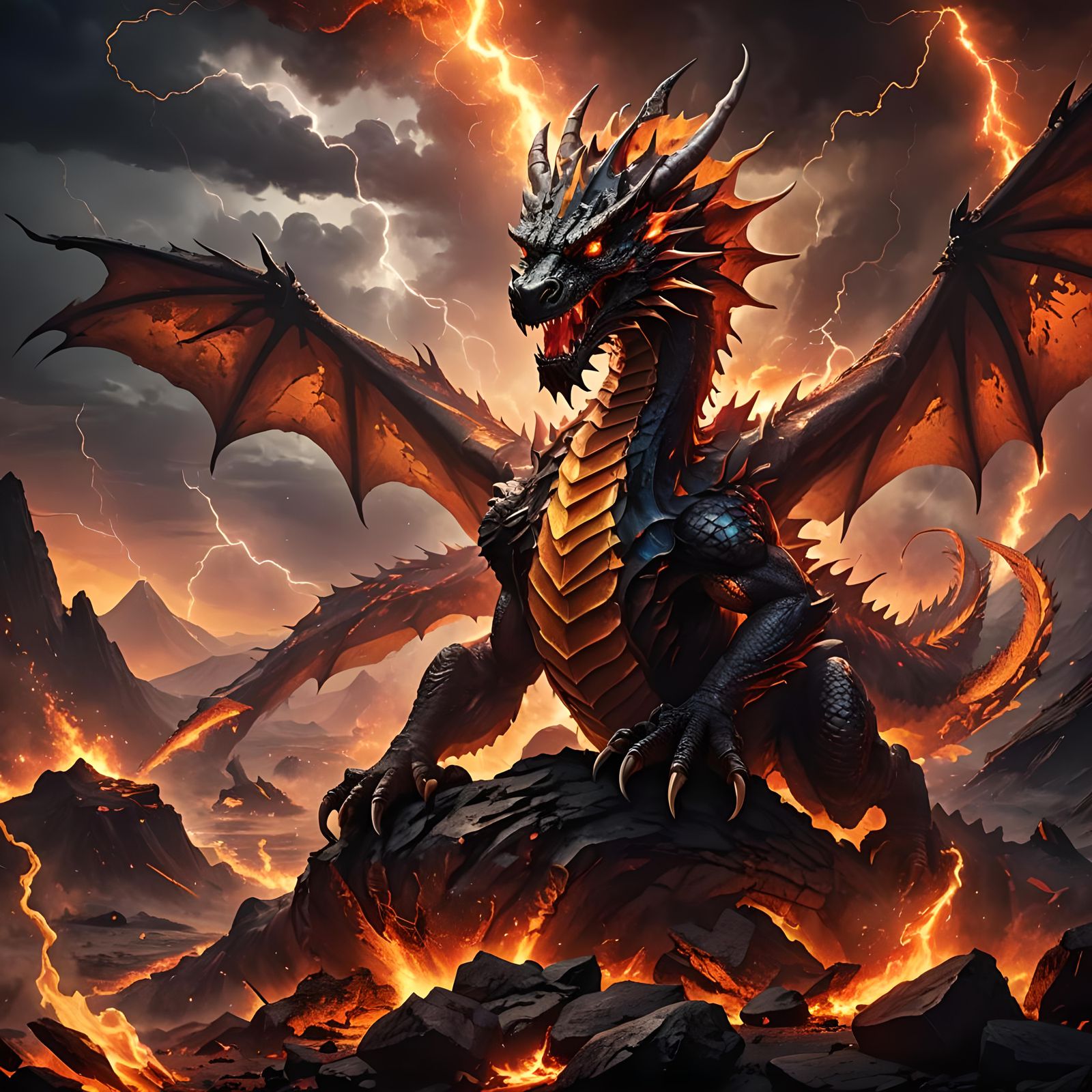 Majestic Fire Dragon Protecting its Dragonets
