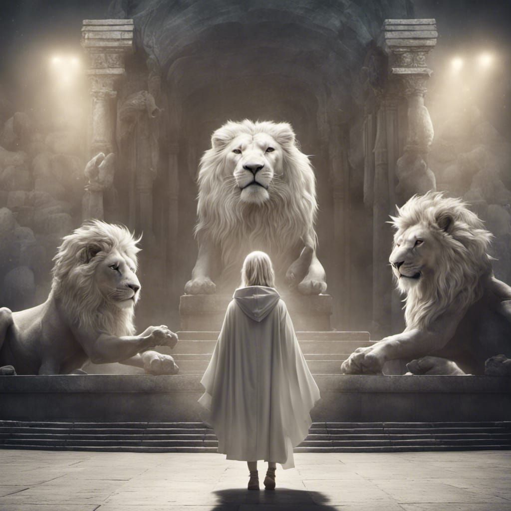 Girl and Lion in Coliseum Arena