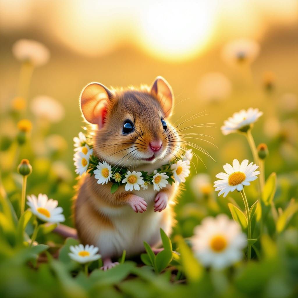 Adorable Field Mouse in Floral Garland