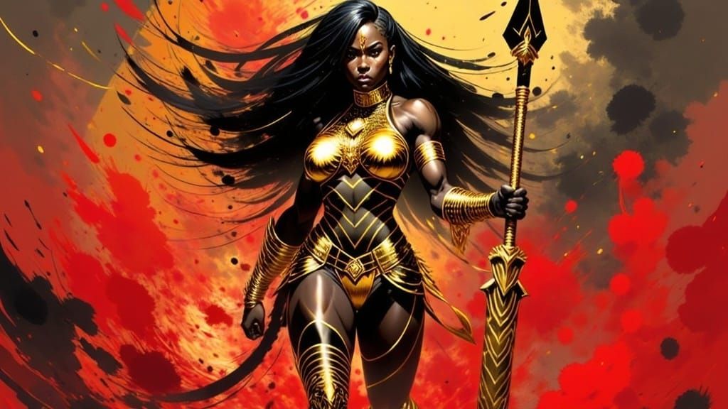 Fierce Kitsune Barbarian with Crimson Spear