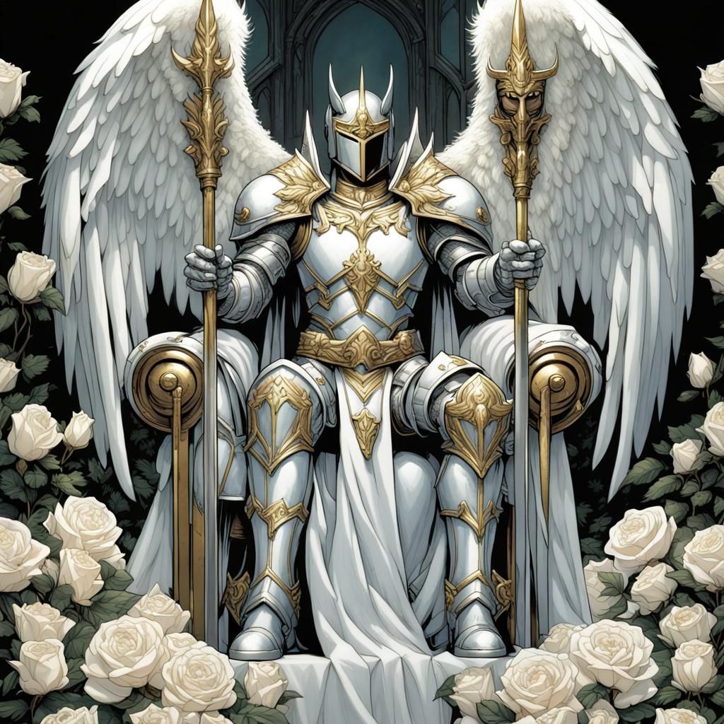 High Gothic Angel Knight on Rose Throne