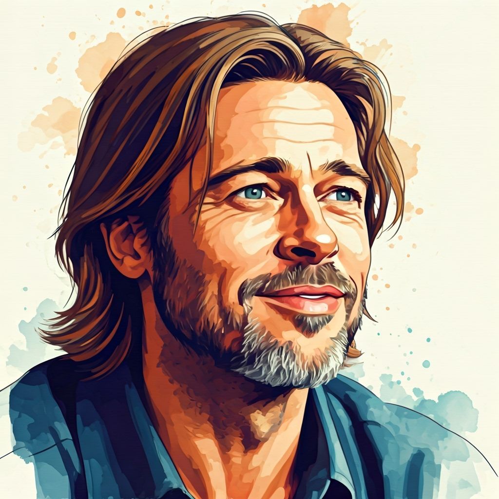 Watercolor Portrait of Brad Pitt in Impressionistic Style
