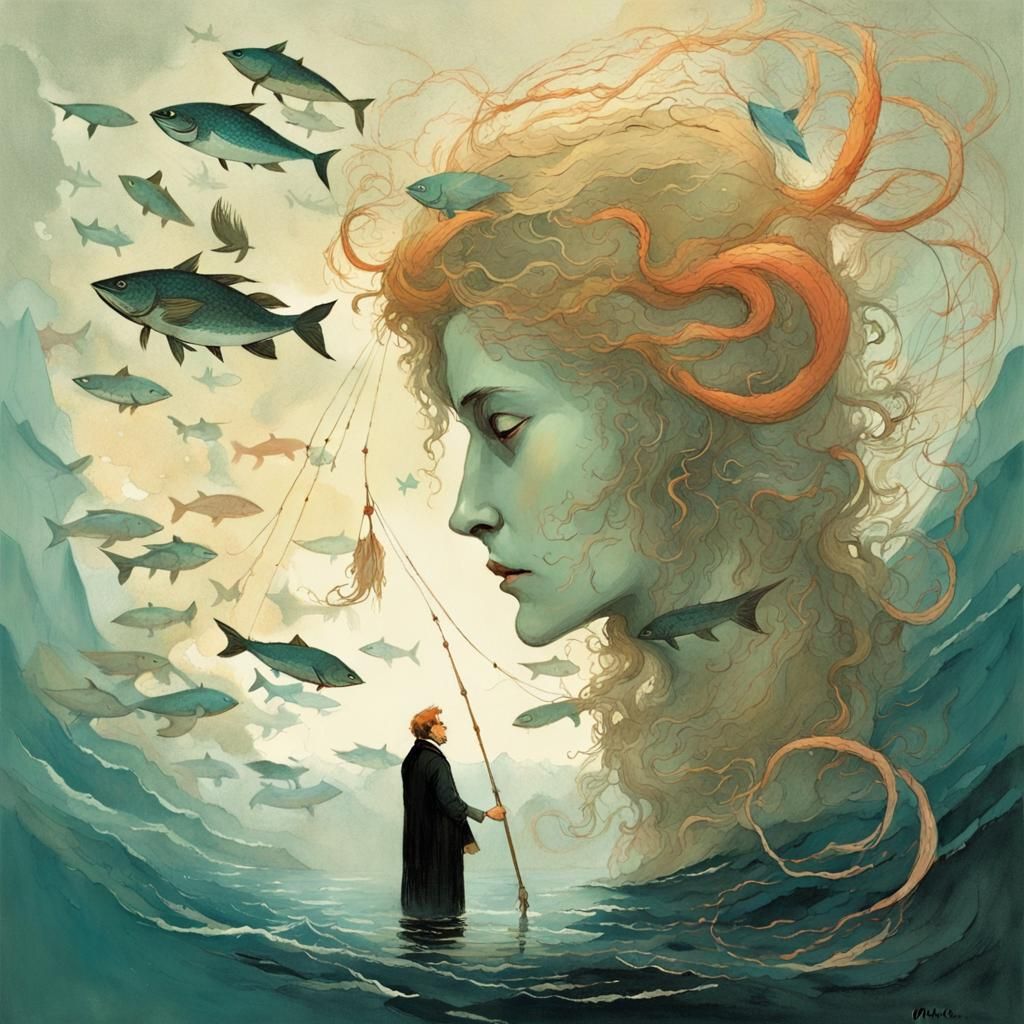 Ancient God Emerges from the Sea in Whimsical Style