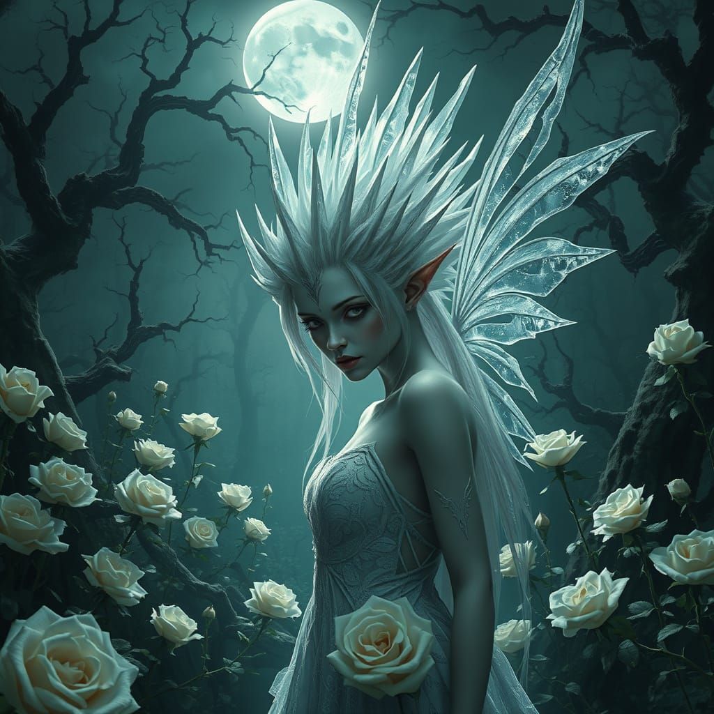 Gothic Fairy in Moonlit Garden Concept Art