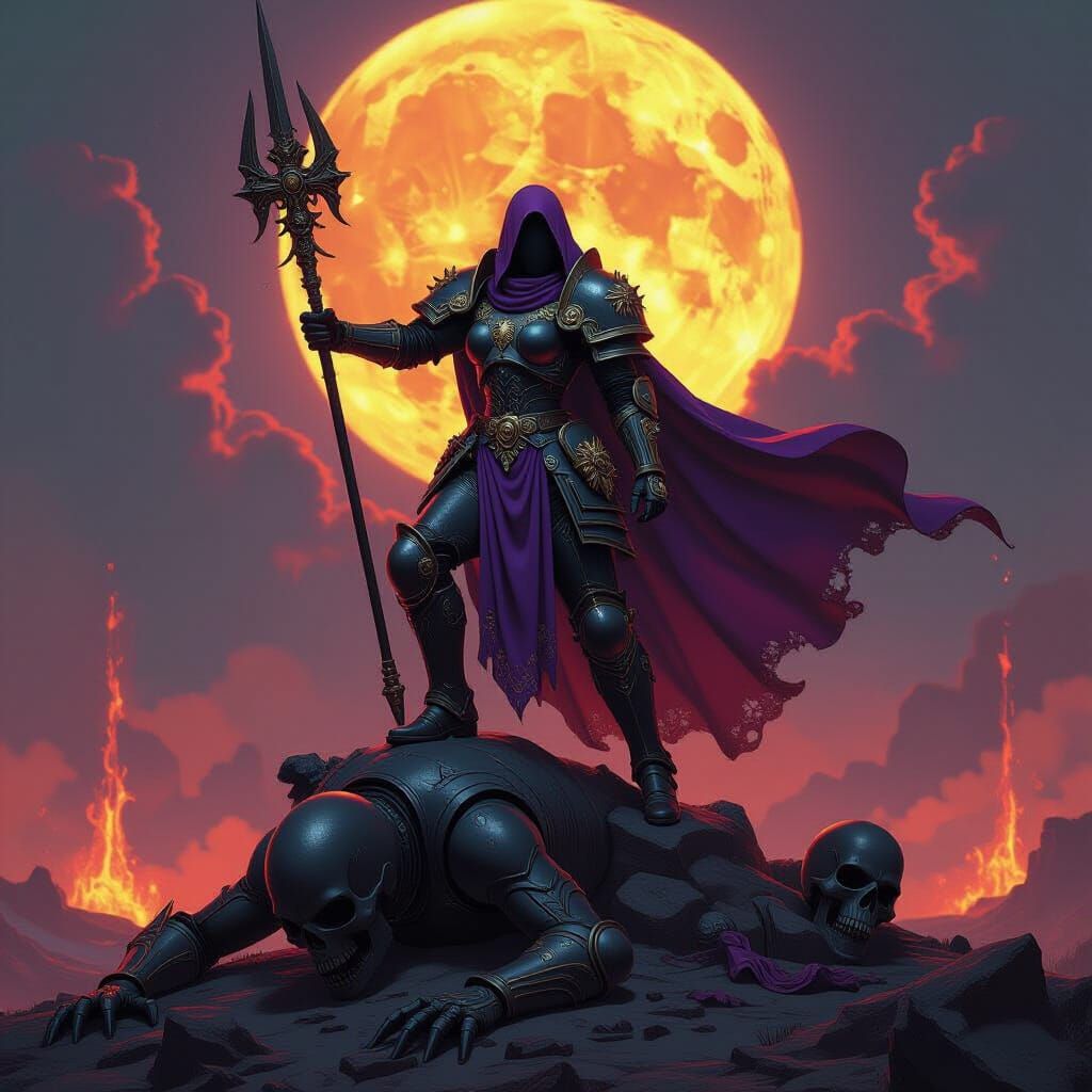 Triumphant Sister of Battle Slaying Alien, Dark Fantasy Art