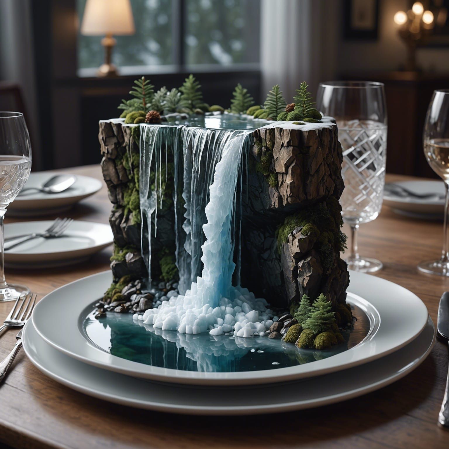 Waterfall Transforms to Ice on Plate