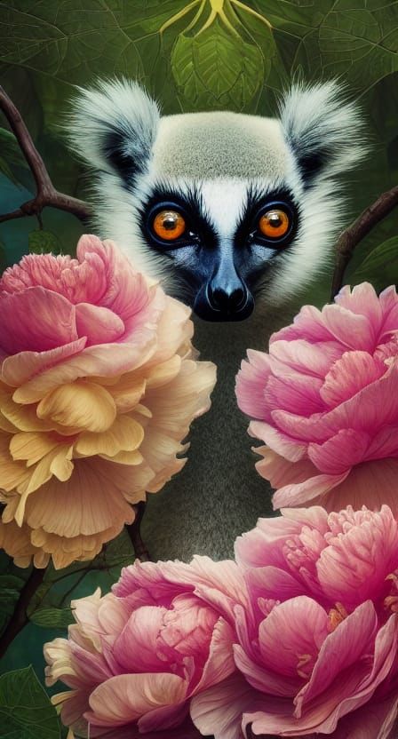 Lemur in the Flowers