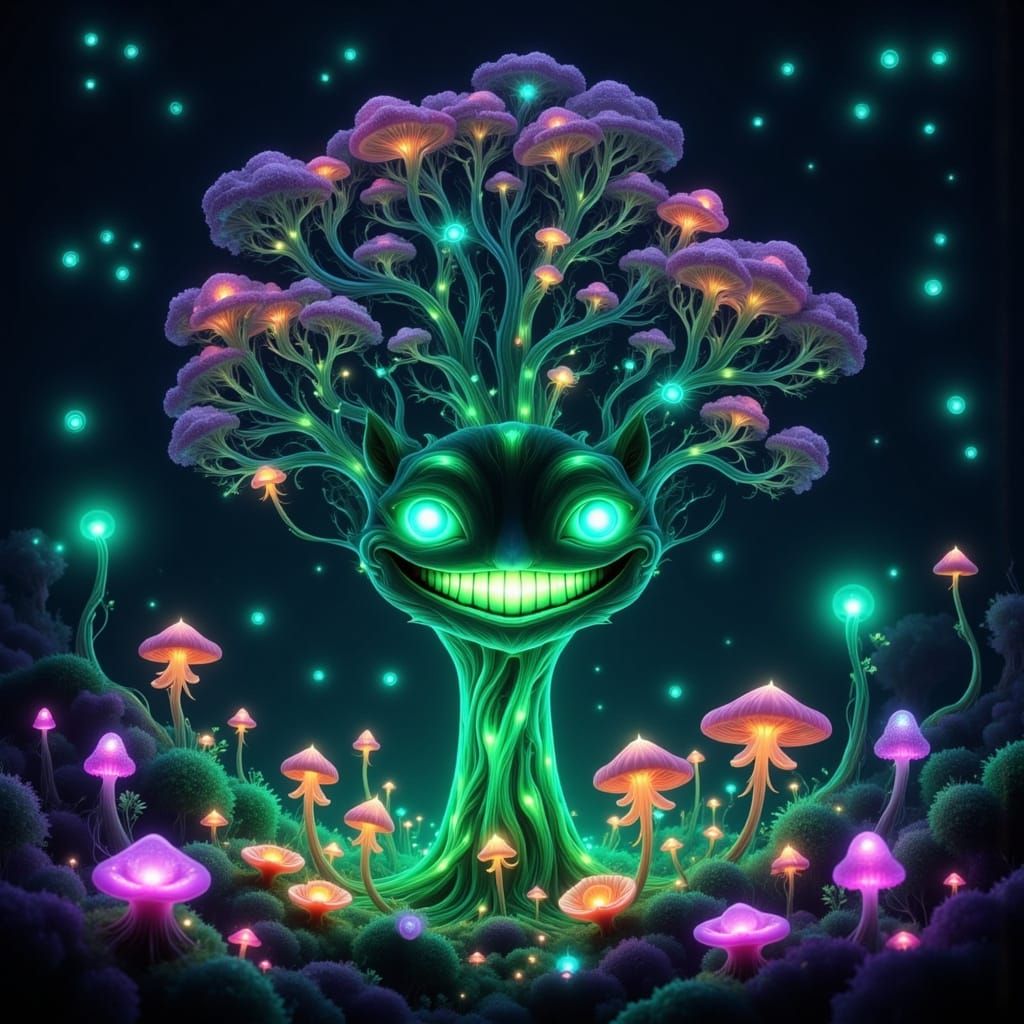 Bioluminescent Tree in Whimsical Forest