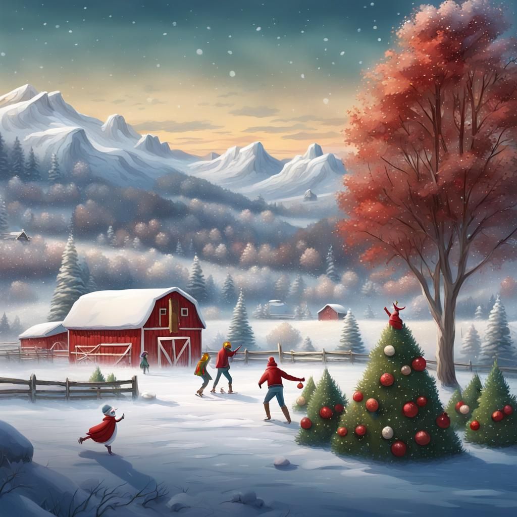 Festive Christmas Tree Farm in Detailed Matte Painting