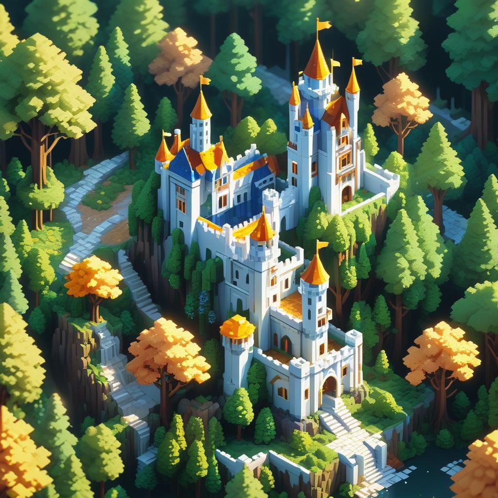 White Fantasy Castle in Isometric Pixel Art