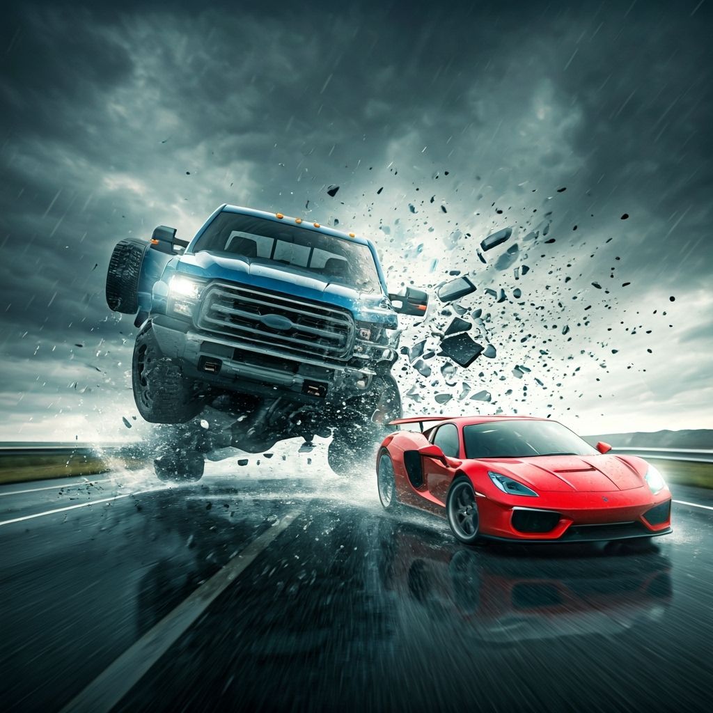 Highway Car Crash With Dramatic Lighting