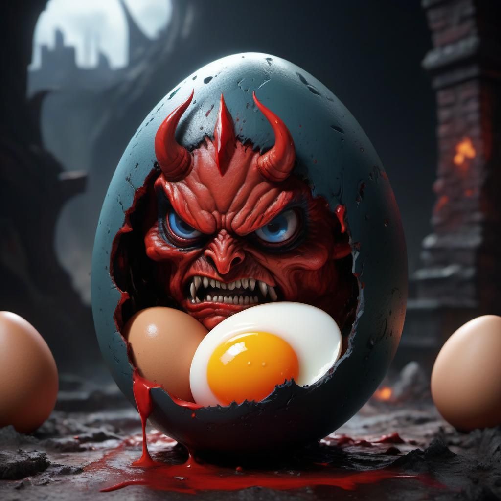 Angry Punk Devil Egg in Detailed Matte Painting