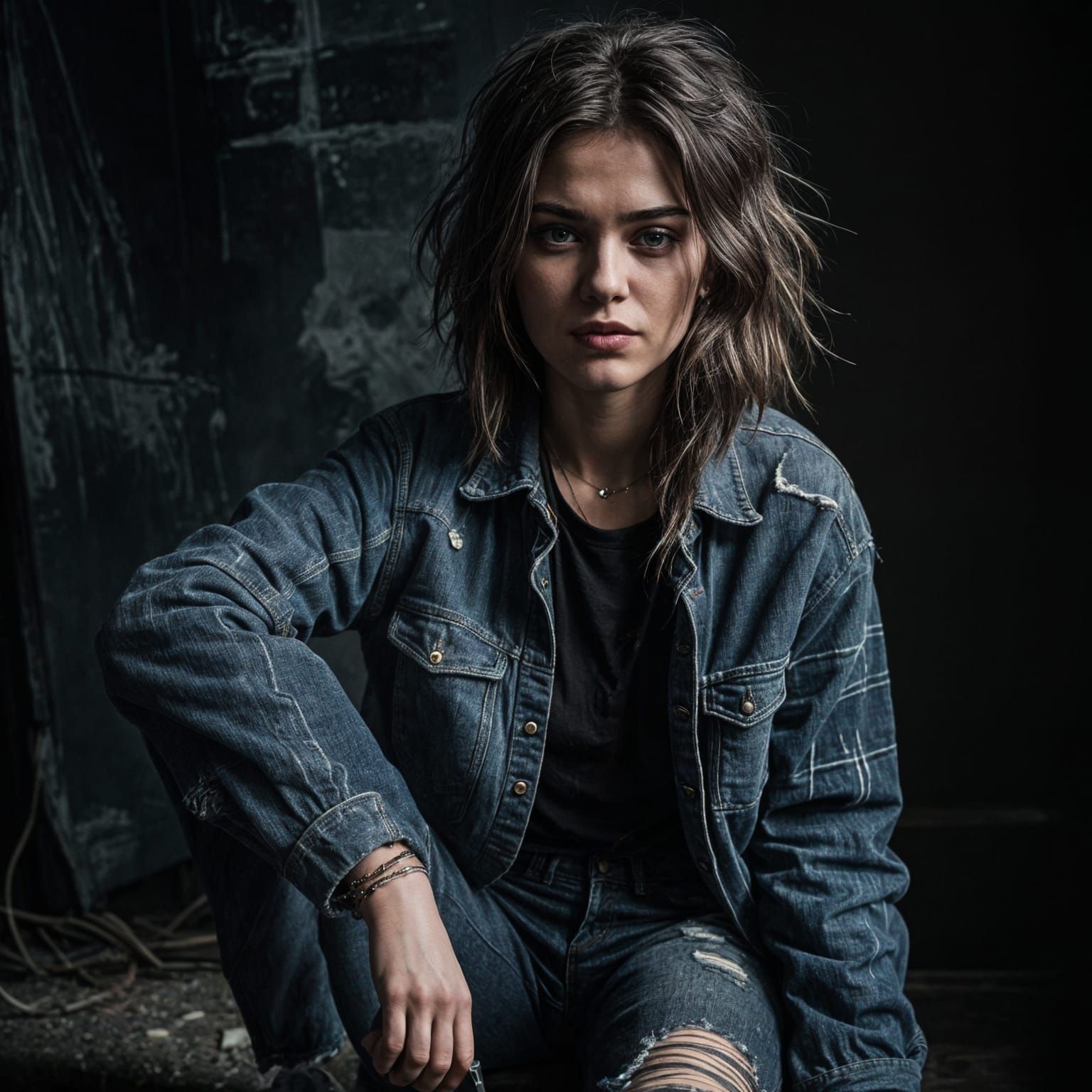 Grunge Style Girl in Flannel and Ripped Jeans