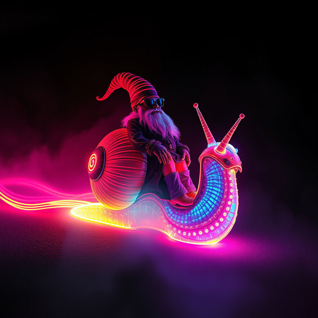 Glowing Snail Rider in Biomechanical Surrealism