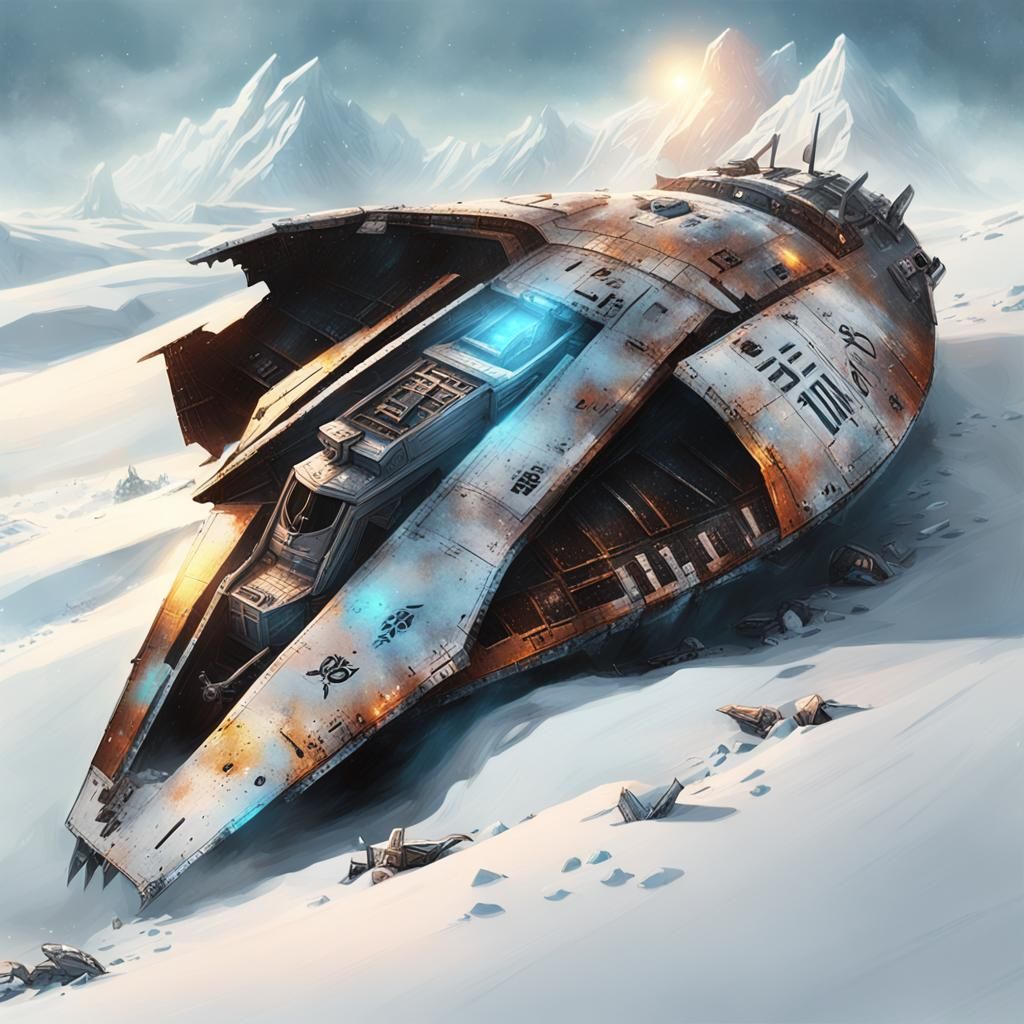 Crashed Alien Spaceship in Snowy Landscape