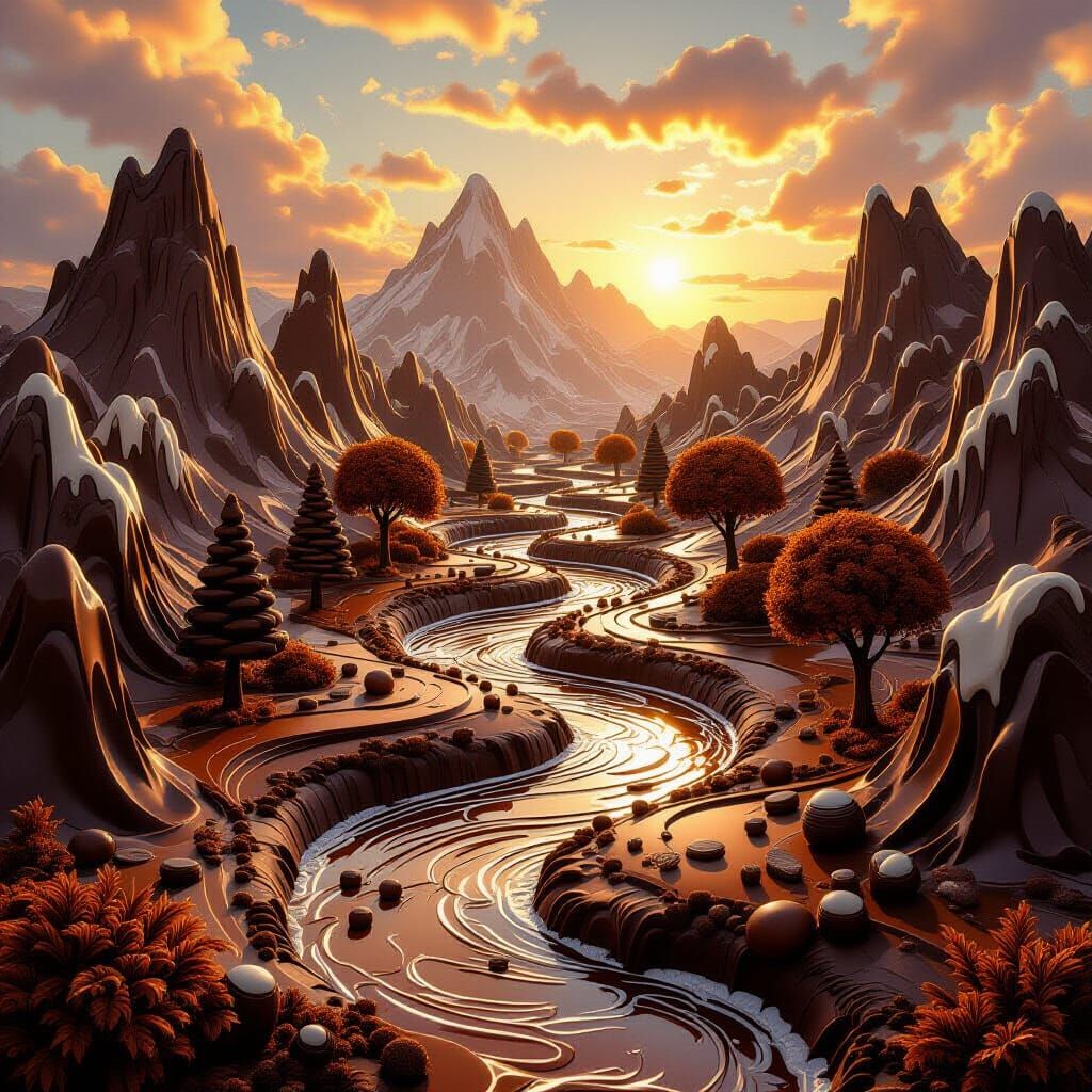 Fantastical Chocolate Landscape Rendered in Hyperrealistic S...