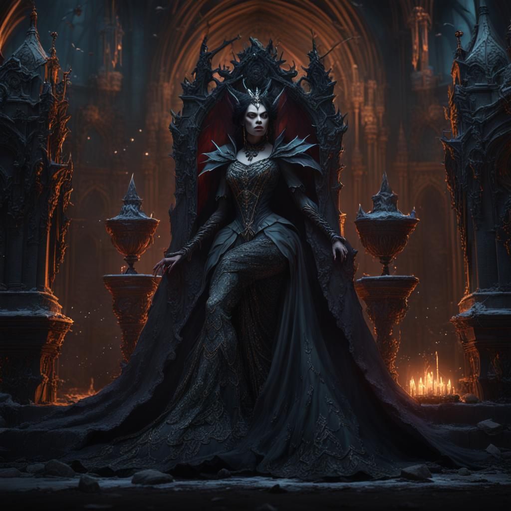 Detailed Matte Painting of a Black Vampire Queen