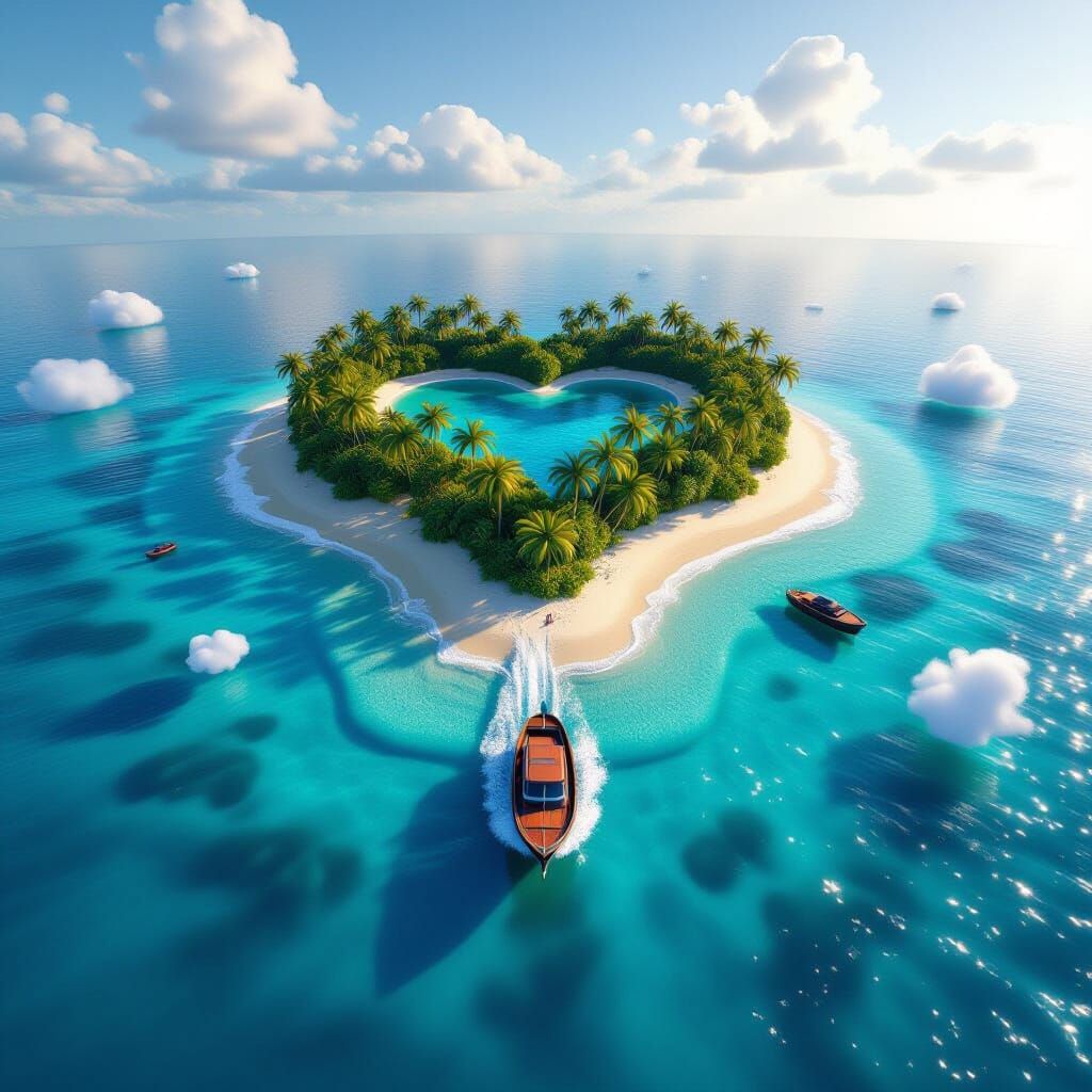 Heart Island Boat Scene in 3D Game Style