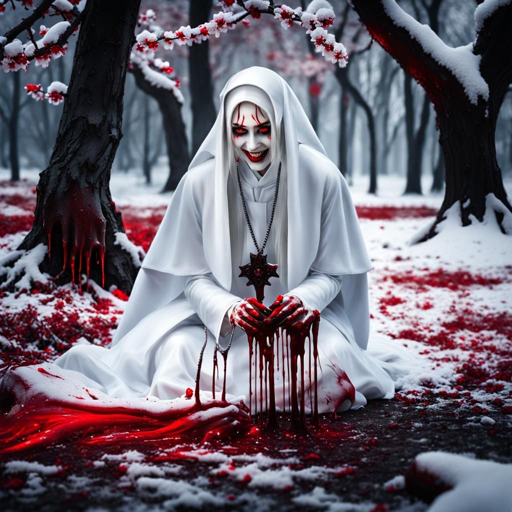 Creepy Hag with Bloody Fingers and Burning Eyes