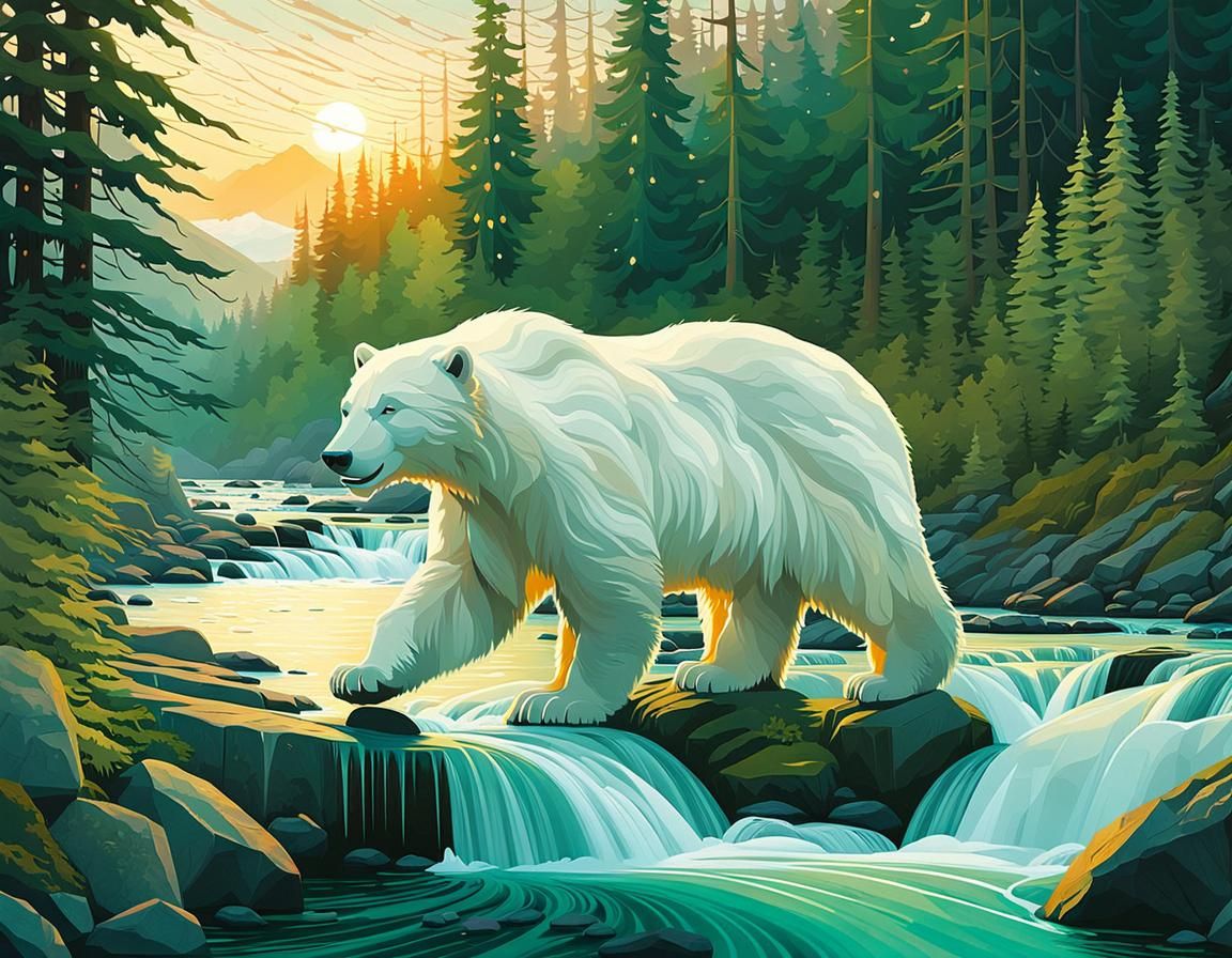 Ethereal White Spirit Bear in British Columbia Forest