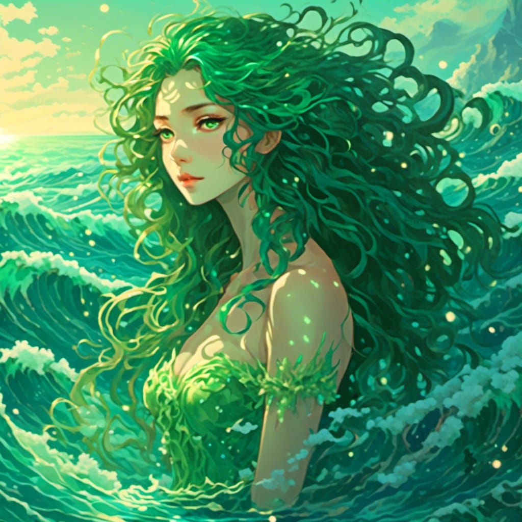 an <lora:Water:1.0> anime portrait of a beautiful water nymp...