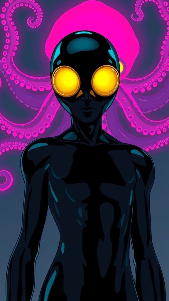Dark Fantasy Cartoon Character in Neon Dreamscape