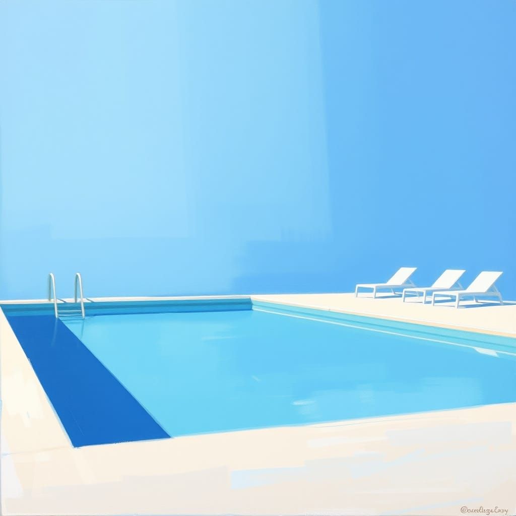 Surreal Minimalist Scene at a Pool in Modern Abstract Style