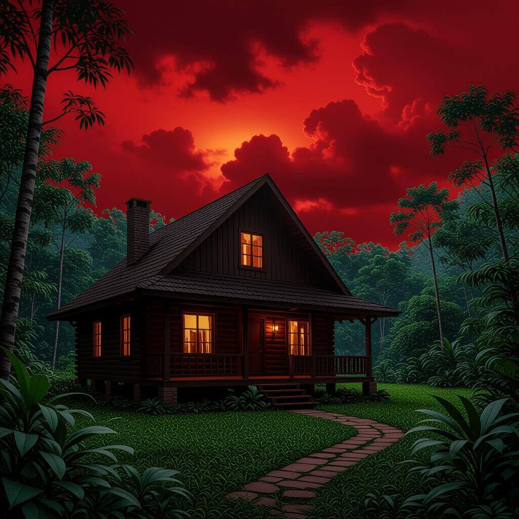 Eerie Cabin in Jungle, Gustave Doré Style