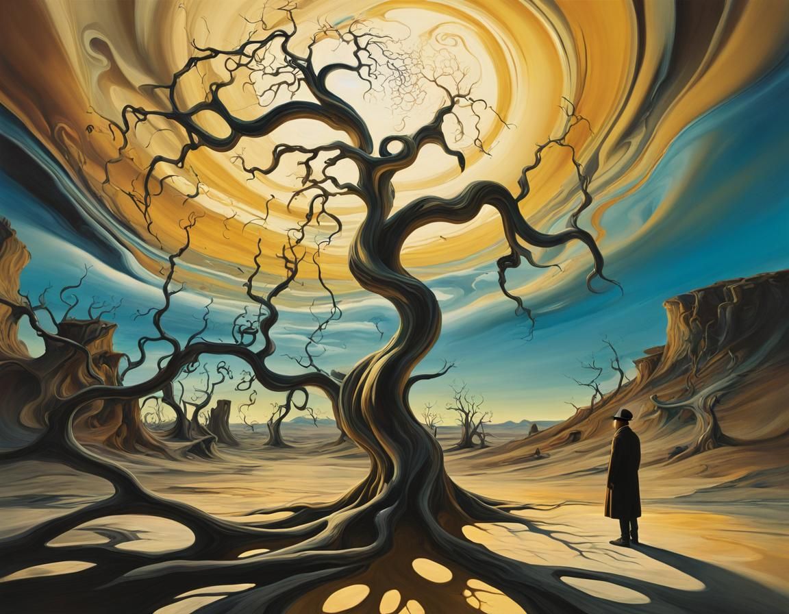 Dreamlike Figure in Surreal Landscape