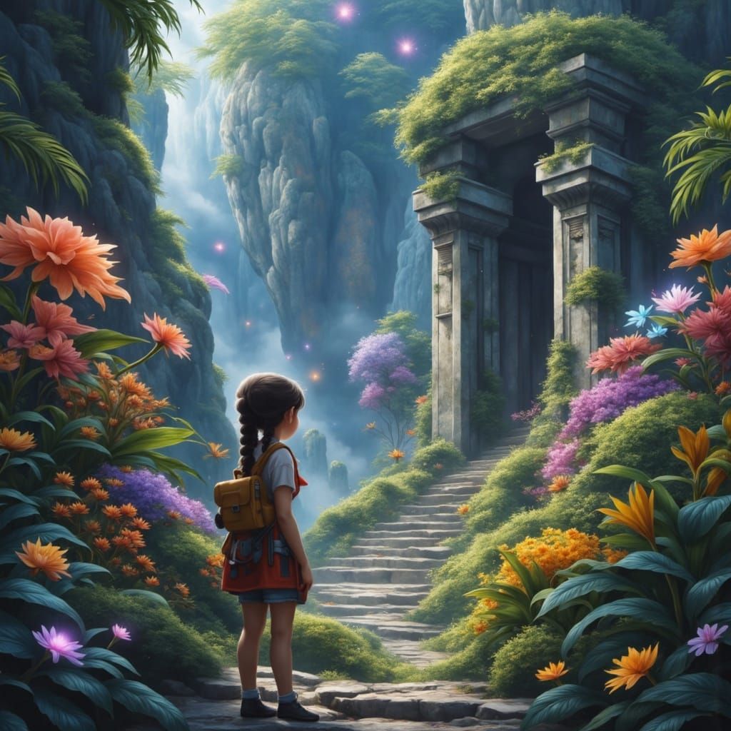 Girl Explores Ancient Temple on Alien Jungle Planet