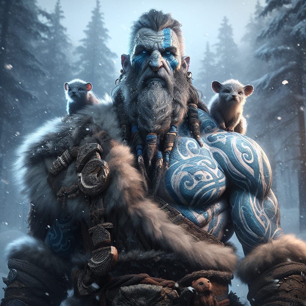 Druid in Winter Forest with Animal Companions