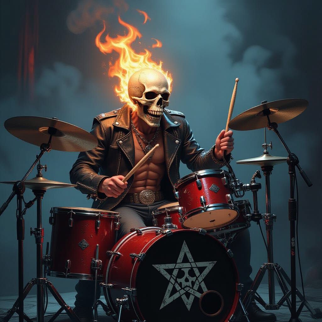 Skeletal Rock Drummer in Dark Fantasy Style