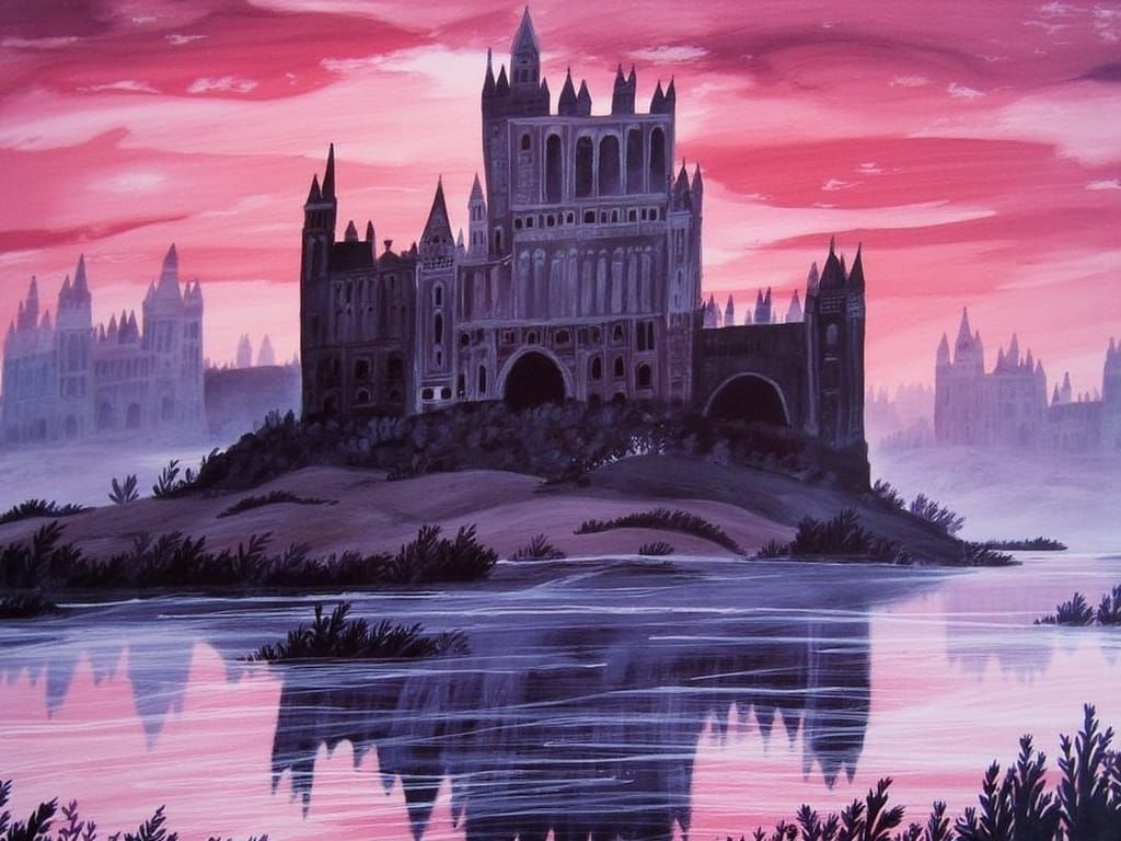 Fairytale Castle Ruins in Morning Mist