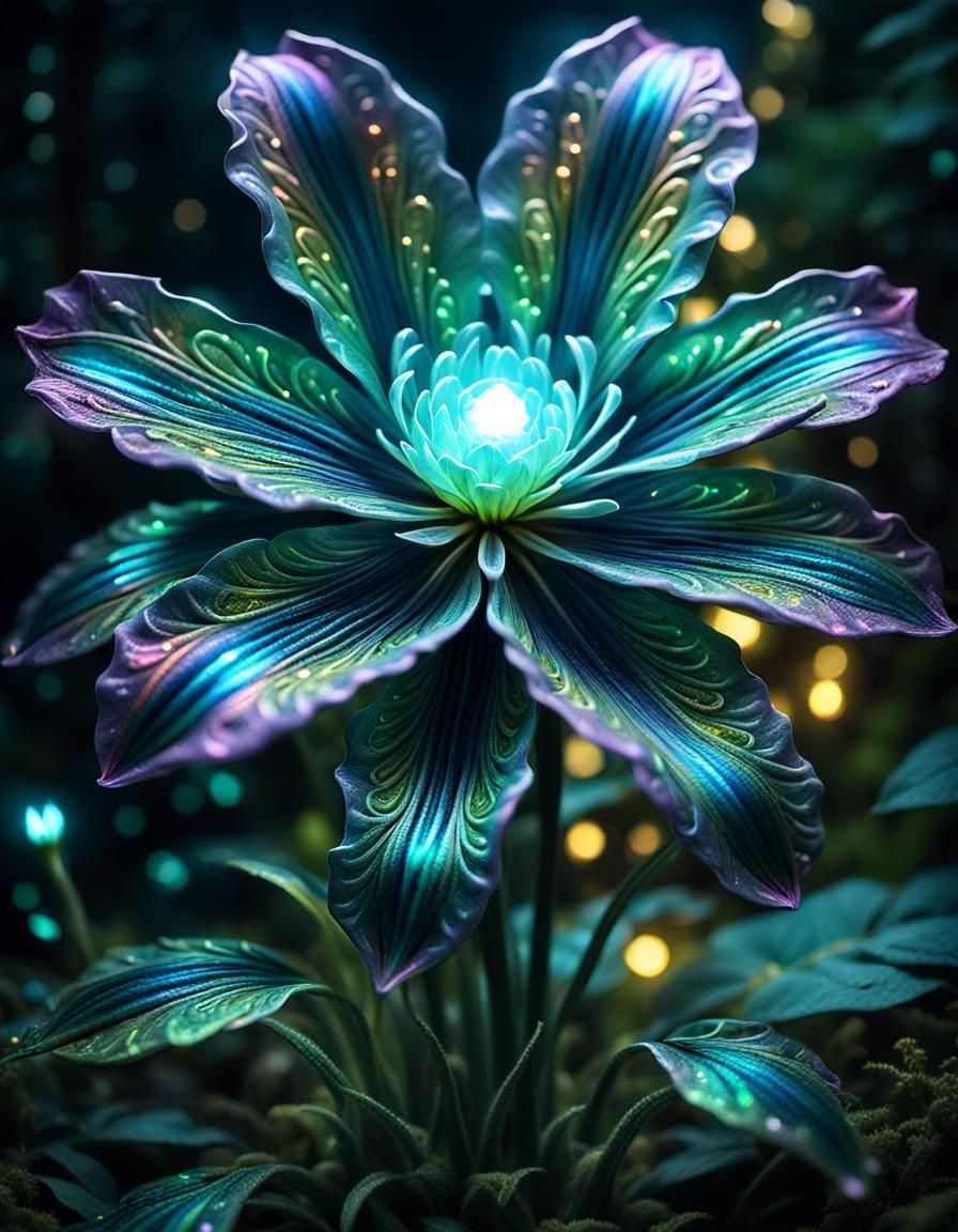 Glowing Alien Flower in Fantasy Forest