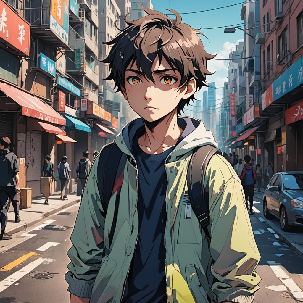 Anime Girl in City Street with Studio Trigger Style