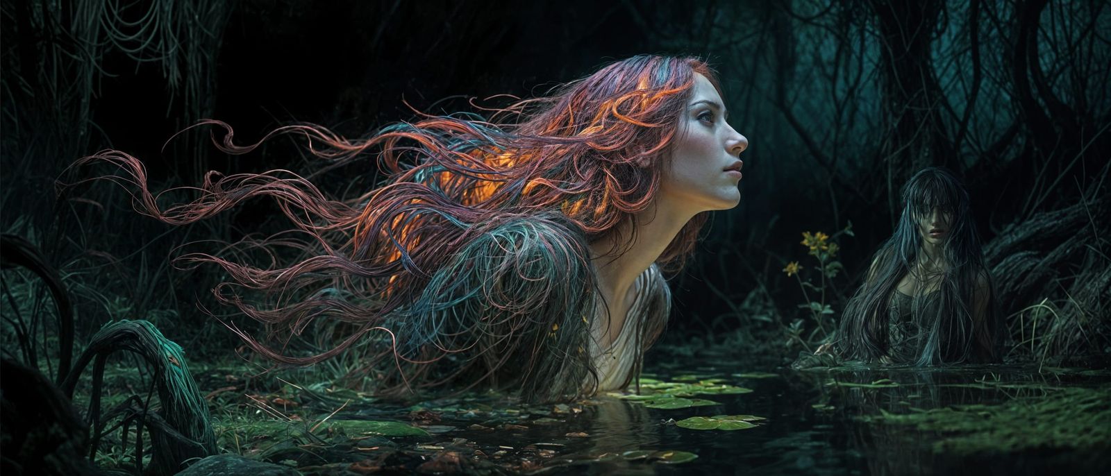 Vibrant Chromatic Woman in Dark Fantasy Cinematic Style