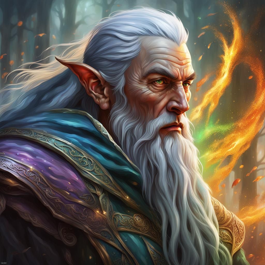 Detailed Elven Wizard Concept Art in Hyperrealism