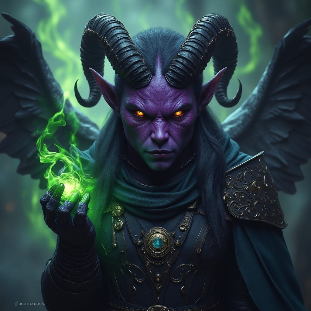 Tiefling Warlock with Infernal Energy in Dark Fantasy Style