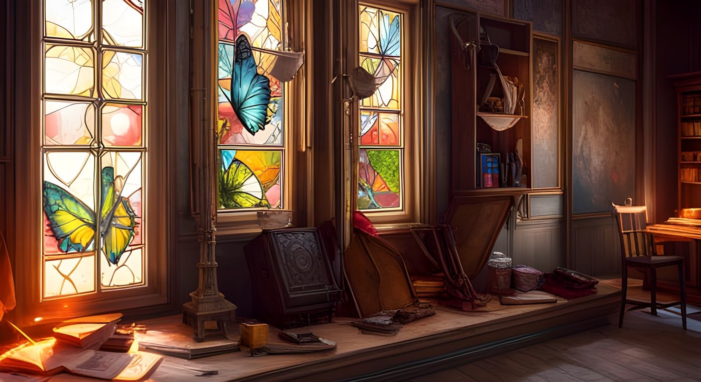 Butterfly on Old Window, Hyperdetailed Digital Art