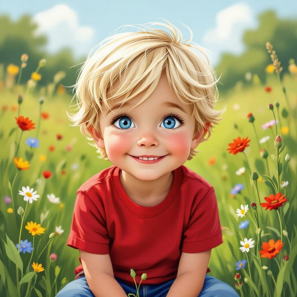 Mischievous Blonde Boy Ryan in Storybook Style