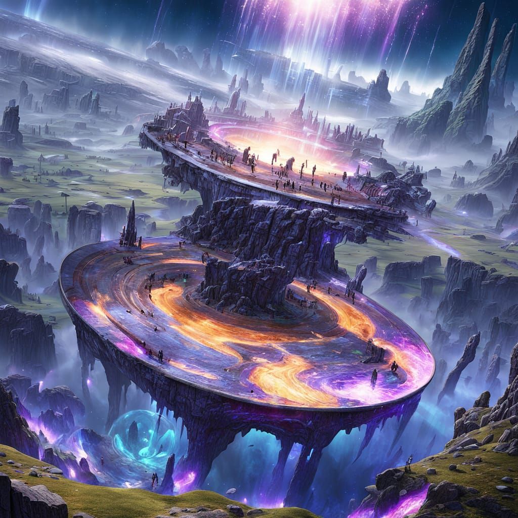 Surreal Futuristic Landscape: Space Seed Ship Above Ancient ...