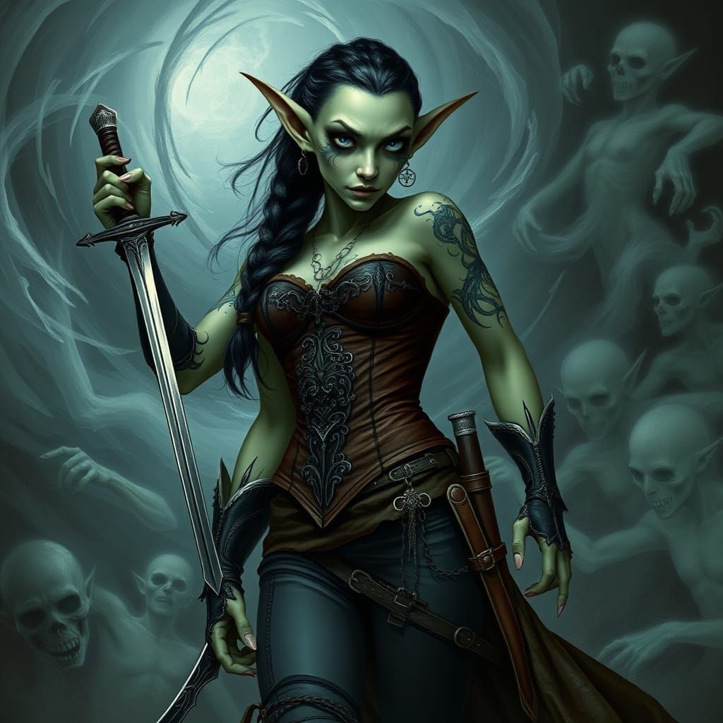 Gothic Goblin Warrior Surrounded by Tormented Spirits