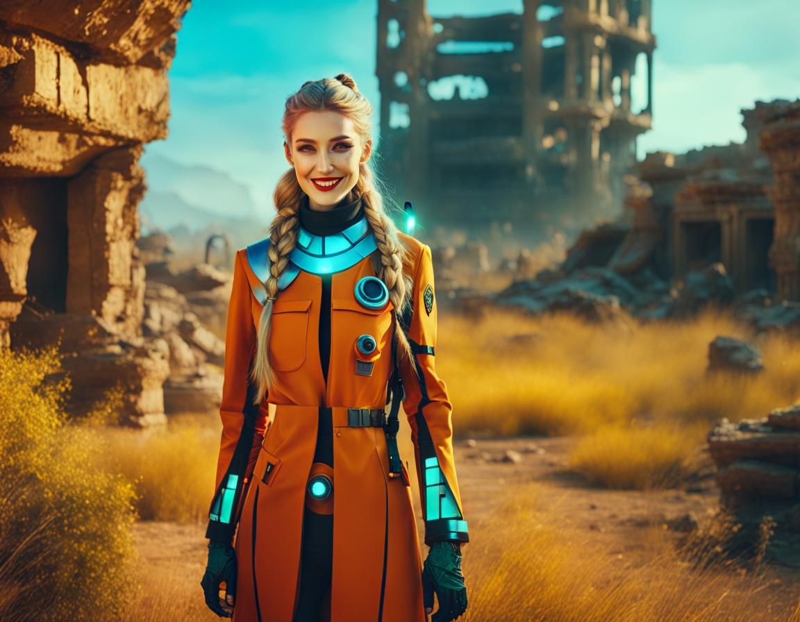 Futuristic Researcher Portrait near Alien Ruins