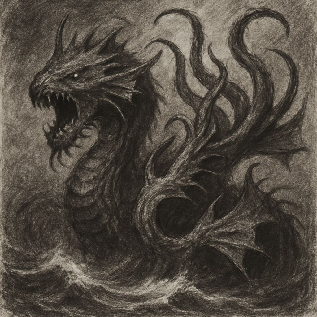 Biblically Accurate Leviathan Charcoal Drawing